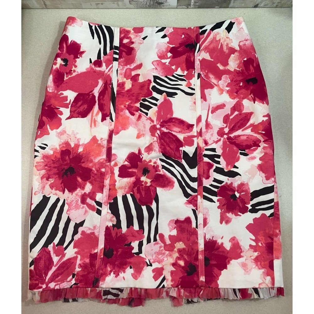 White House Black Market WHBM Pink Black Floral Pencil Skirt Size 0